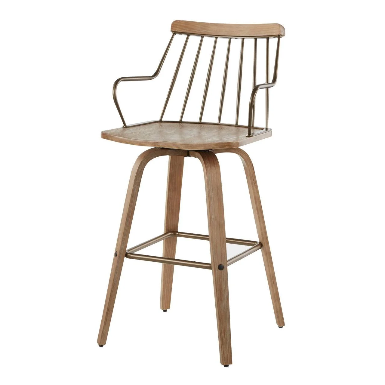 Preston 26" Fixed-Height Counter Stool (Whitewashed Wood & Antique Copper Metal)