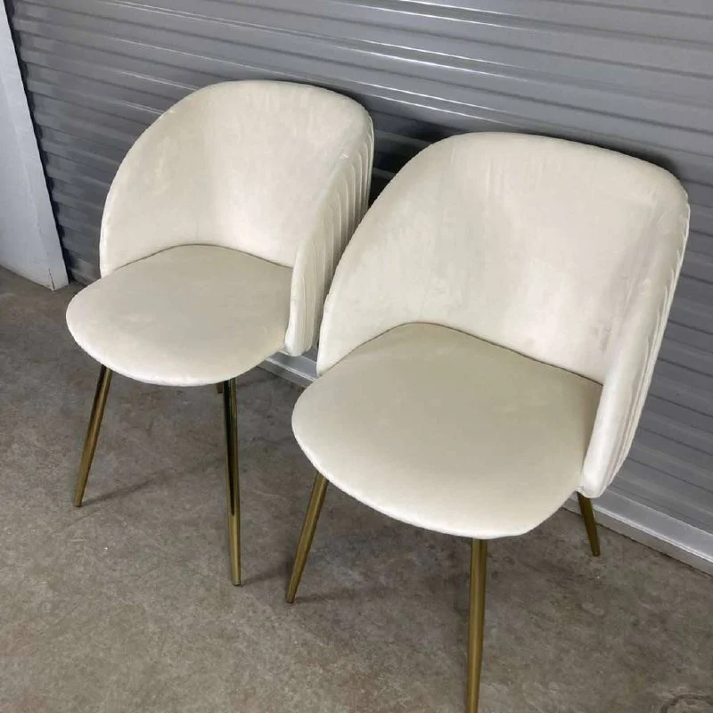 Fran Pleated Waves Chair – Set of 2 (White & Gold)