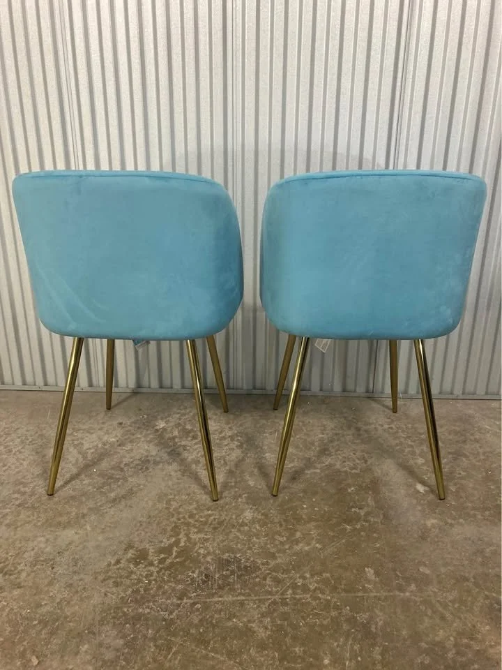 Gold Metal Dining Chair Light Blue Upholstery