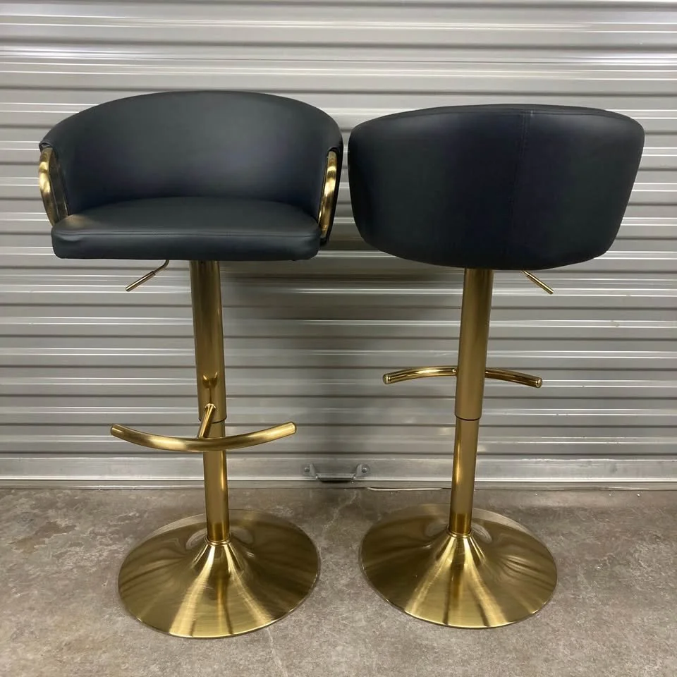 Stylish Bar Stool Black Faux Leather Upholstery