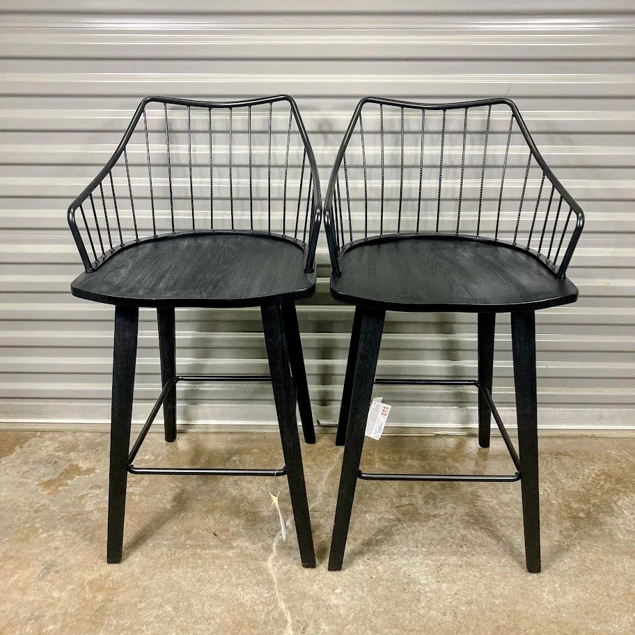 LumiSource Winston black spindle back counter stools with wood seat