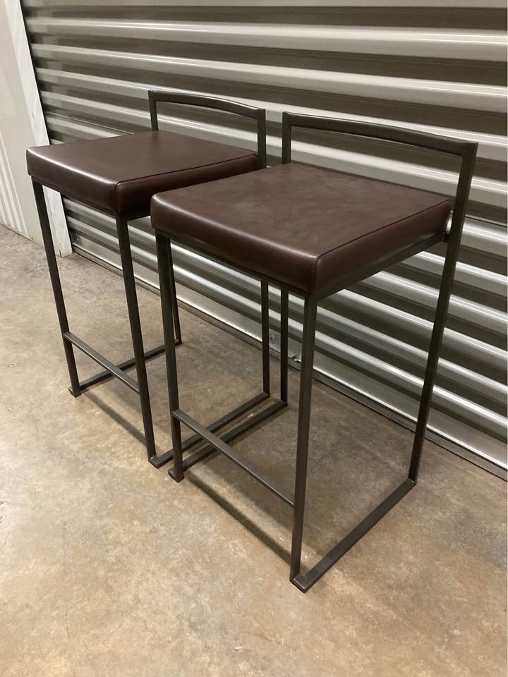 Brown Faux Leather Barstool Antique Metal Frame