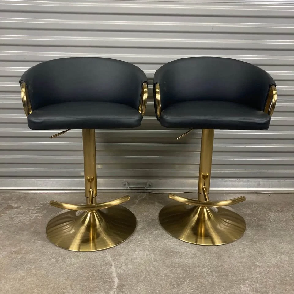Black Faux Leather Barstool Gold Metal Frame