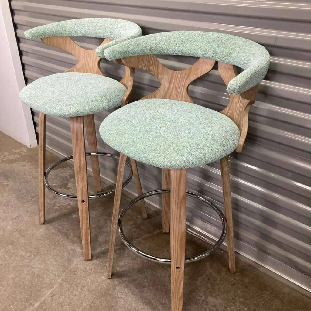 30" Gardenia Barstool – Set of 2 (Seafoam Fabric & Whitewashed Wood)