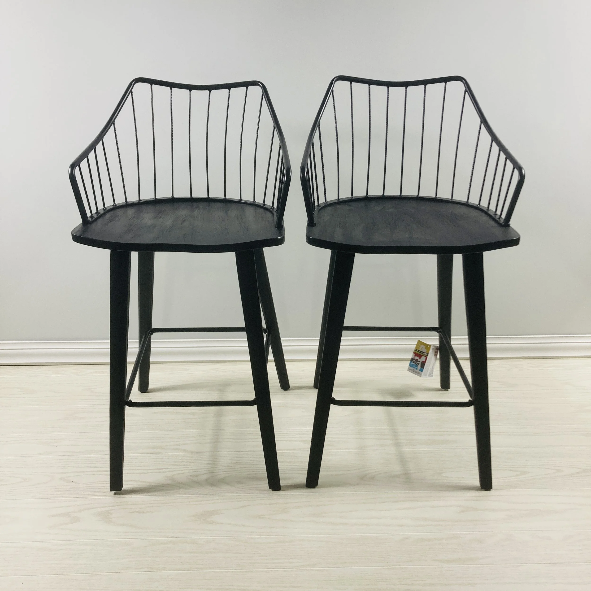 26" Winston Counter Stools – Set of 2  Black Wood Seat & Black Metal Spindle Back
