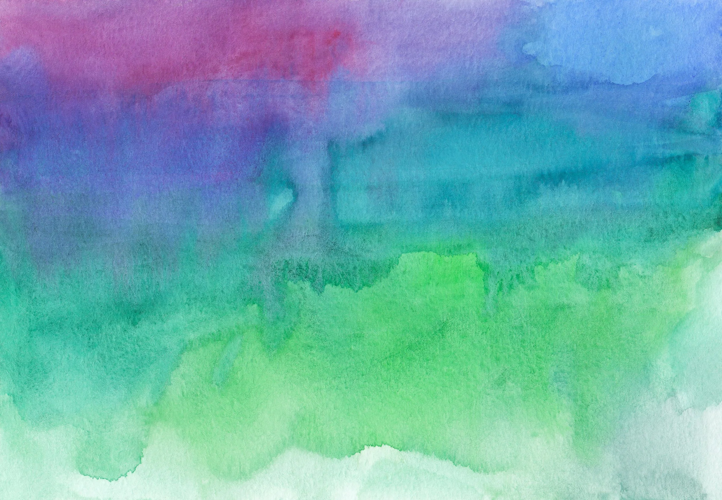 Abstract watercolor painting with shades of purple, blue, and green blending together.