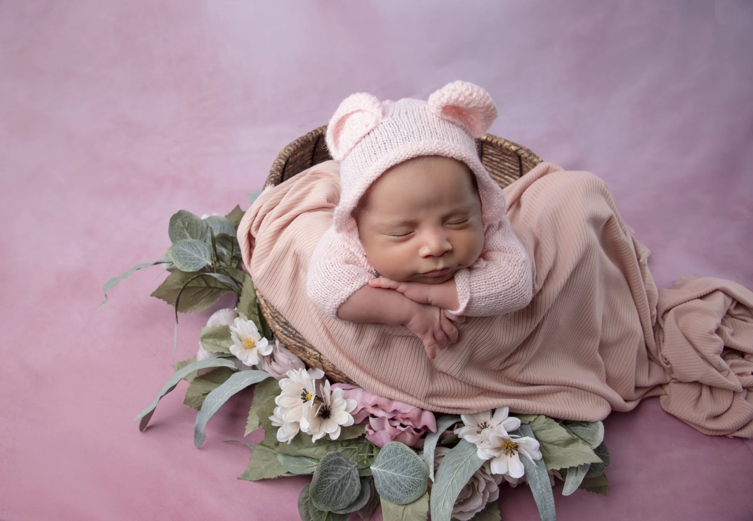 A Dreamy Newborn Studio Session Filled with Soft Pink Florals | Spring, TX Newborn Photographer