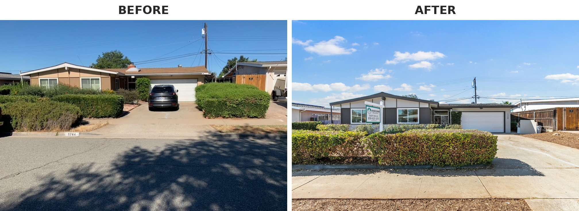 Before and after of a single-story El Cajon home Matt Welch bought and renovated