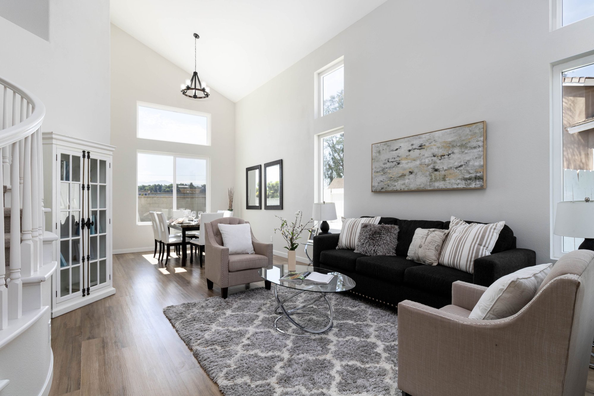 Chula Vista remodel living room with vaulted ceiling