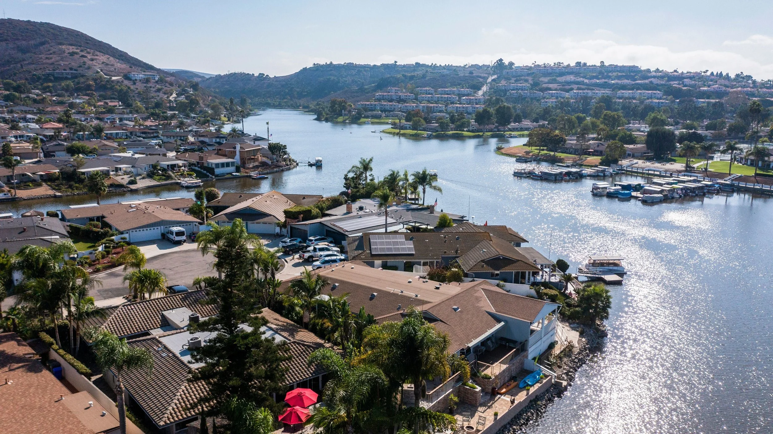 Aerial view of a Lake San Marcos.  We buy houses in San Marcos.