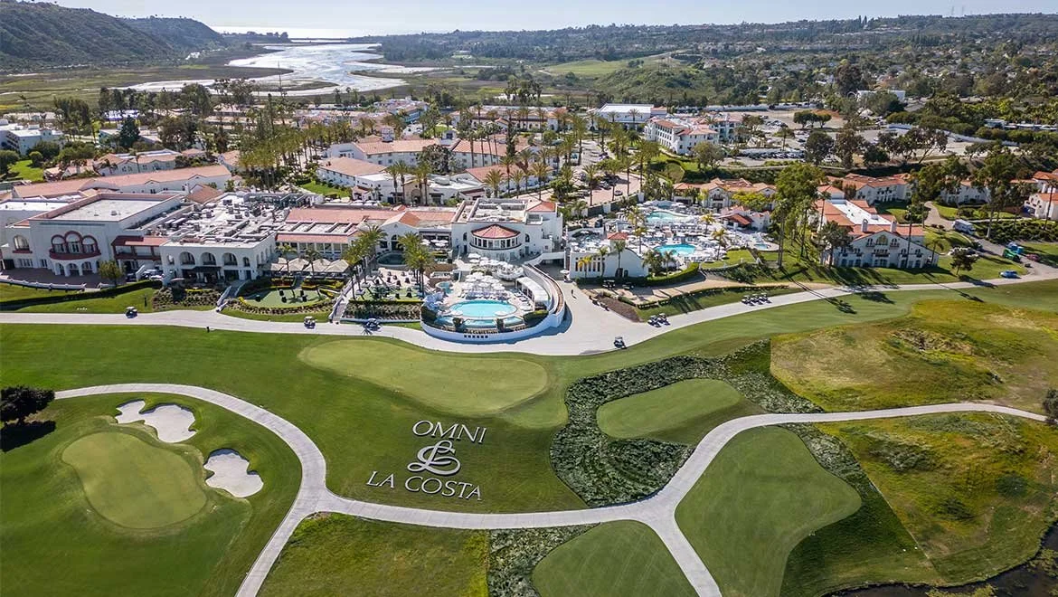 Aerial view of a La Costa in Carlsbad, California. We buy houses in Carlsbad.