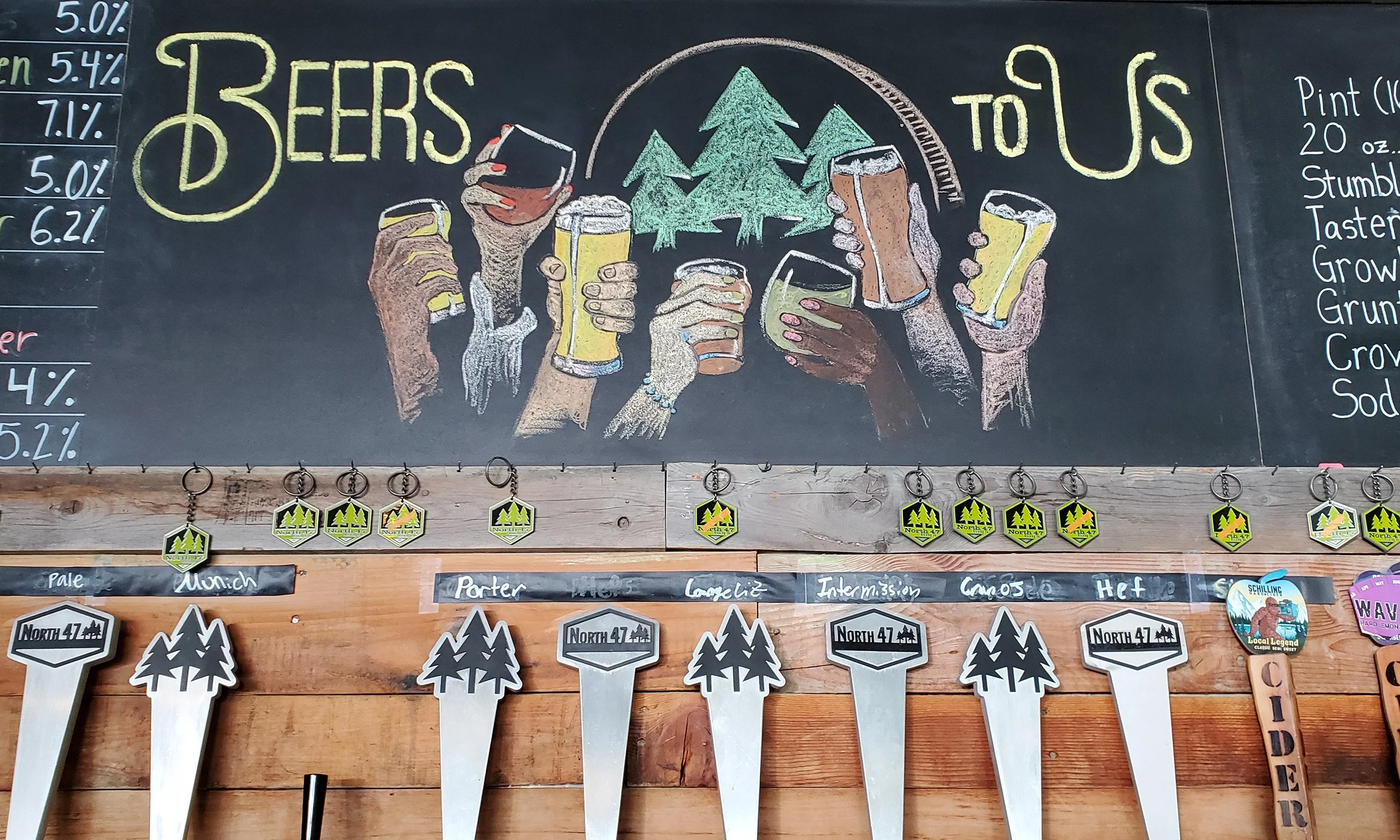 North 47 Brewing Co. commissions each year to design new chalk art for their anniversary parties and custom swag. 