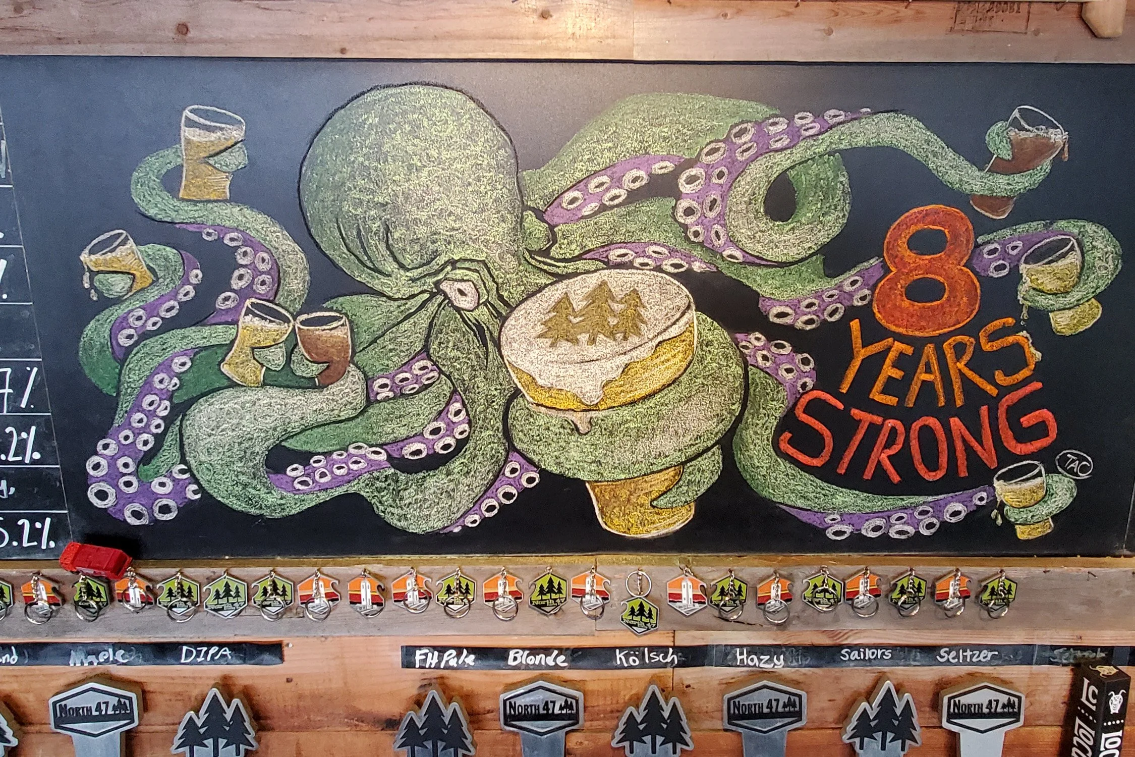 North 47 Brewing Co. commissions each year to design new chalk art for their anniversary parties and custom swag. 