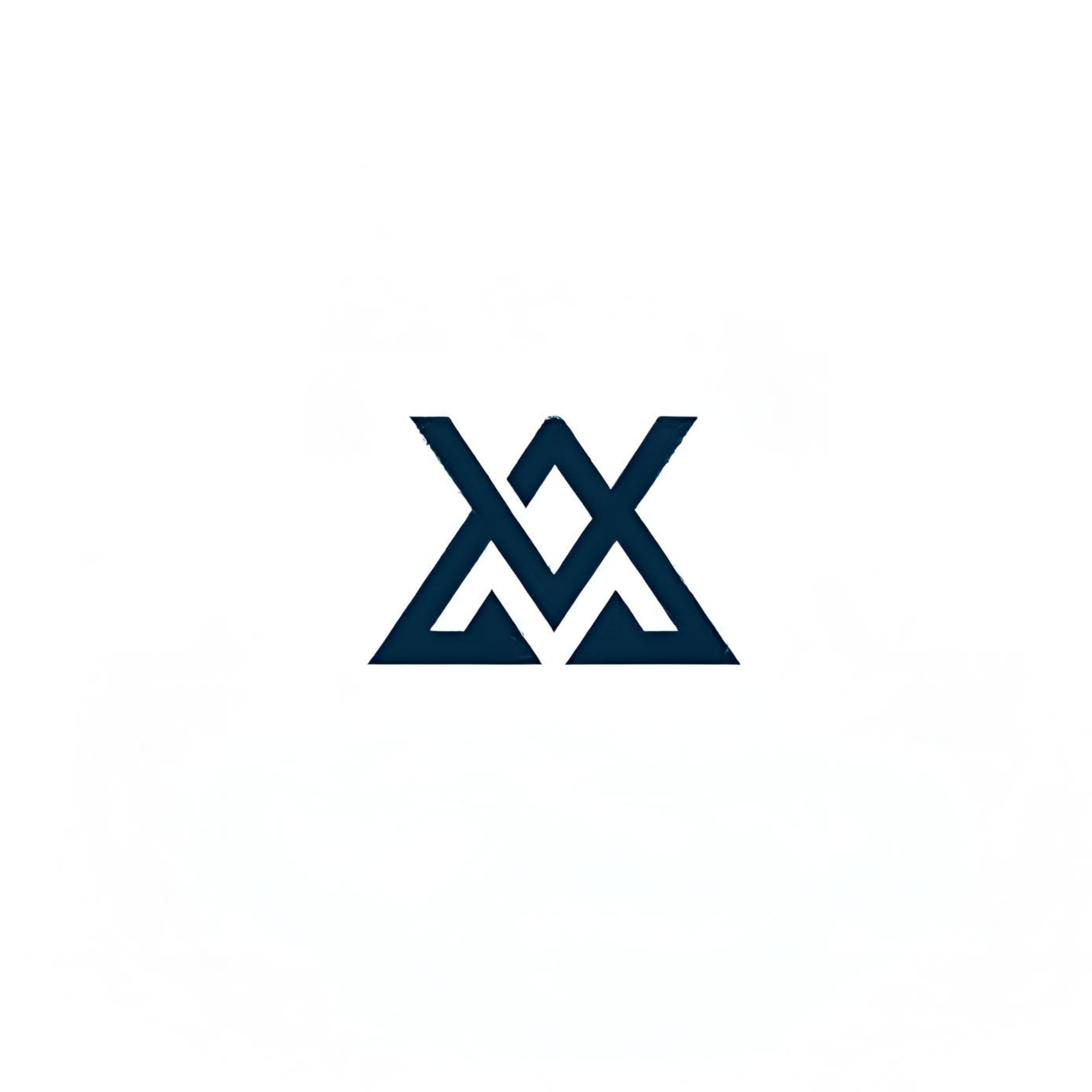 A geometric logo with overlapping dark blue lines forming an abstract mountain or peak design on a white background.