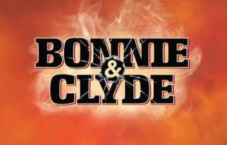 Title screen with the text "BONNE & CLYDE" in bold black letters with a white outline, set against an orange and fiery background.