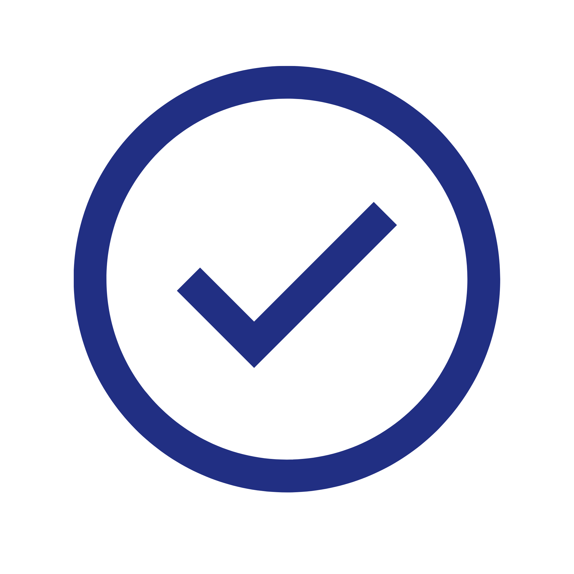 Blue circular logo with a check mark inside a square in the center.