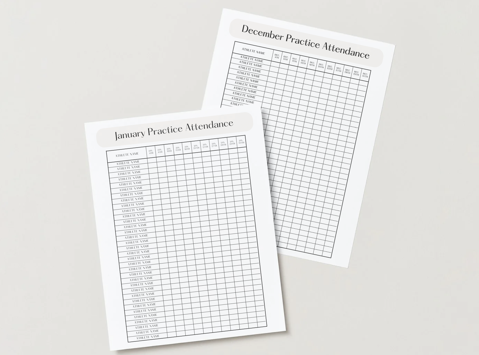 Monthly Attendance Sheets