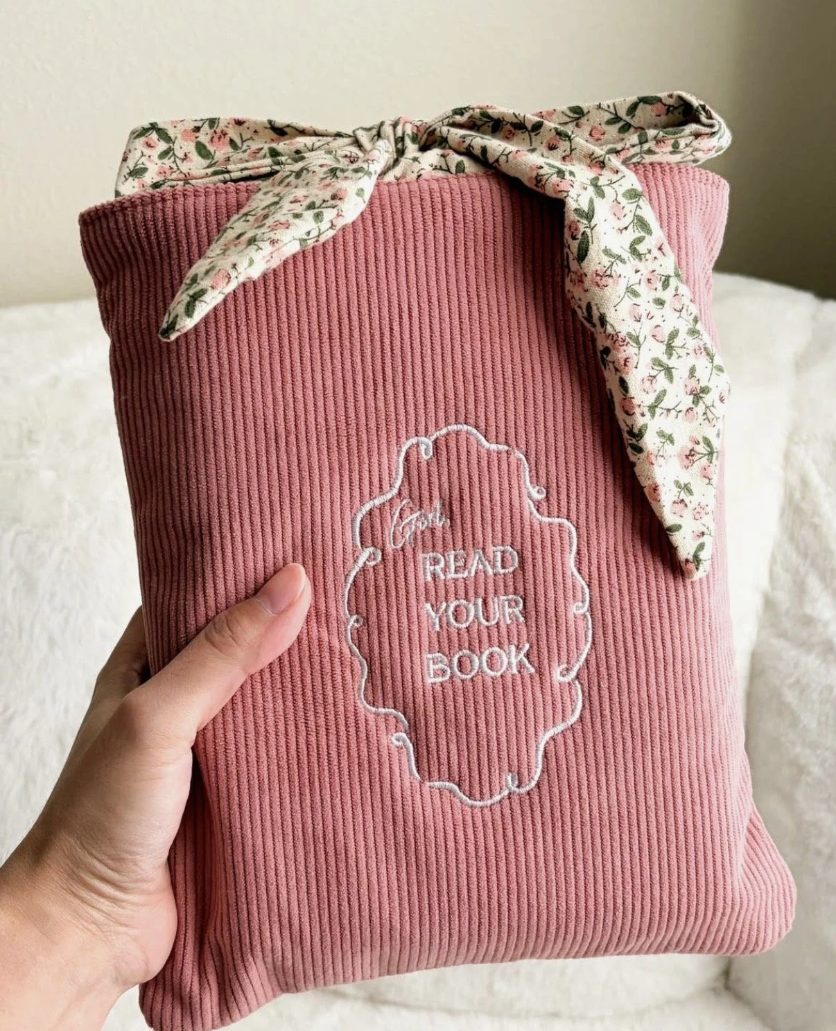 Pink Corduroy Embroidered Bible Sleeve