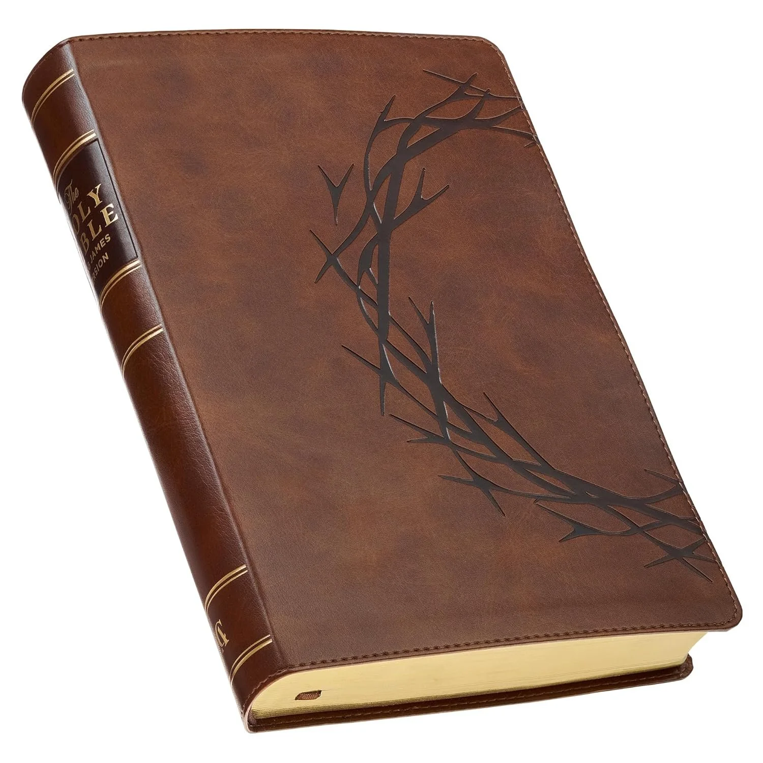 Medium Brown Faux Leather Giant Print KJV Bible Crown of Thorns