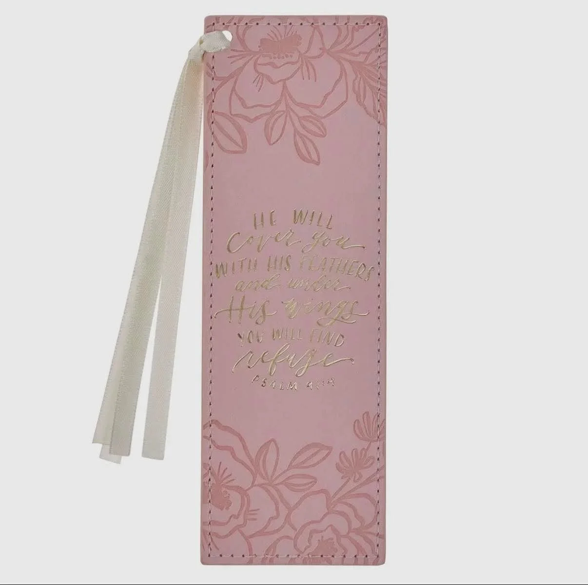 Bookmark Faux Leather Pink He Will Cover You Ps. 91:4