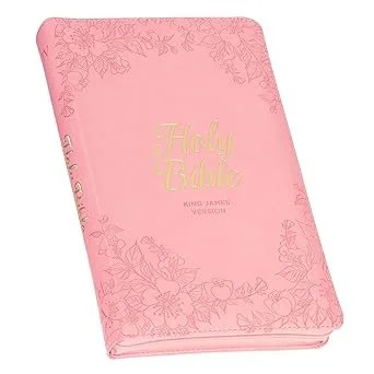 Pink Faux Leather Pink Floral KJV Bible With Zipper