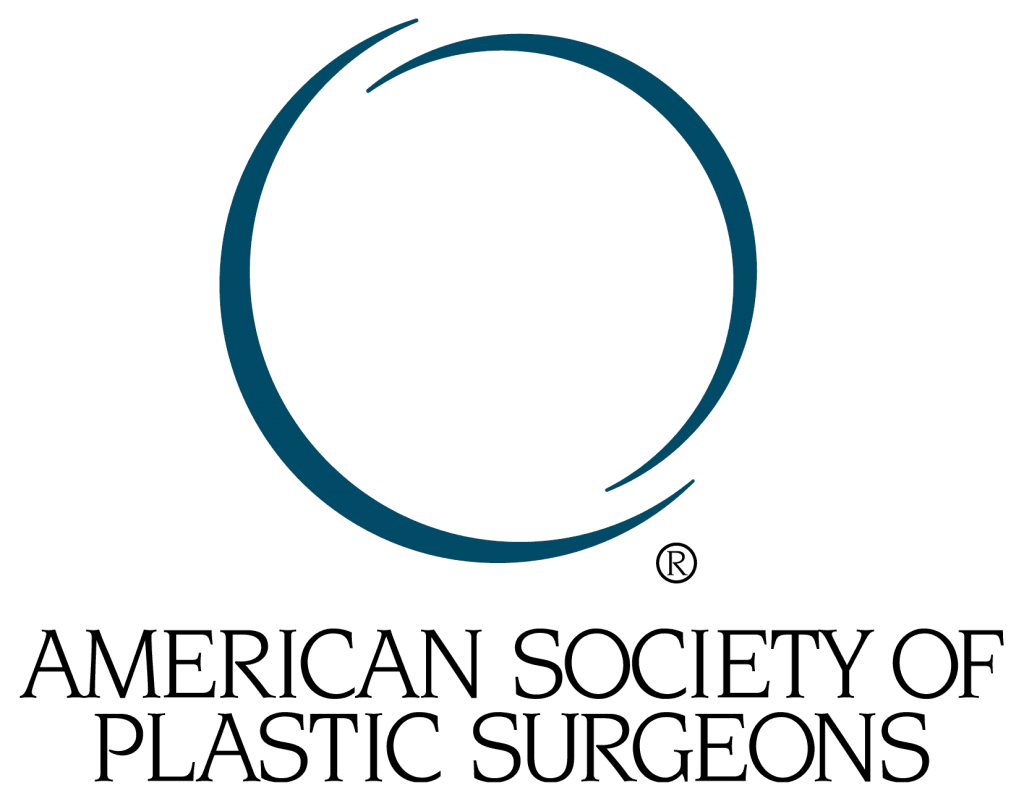 Logo of the American Society of Plastic Surgeons featuring a stylized blue circle with a cutout design, with the text 'American Society of Plastic Surgeons' below.