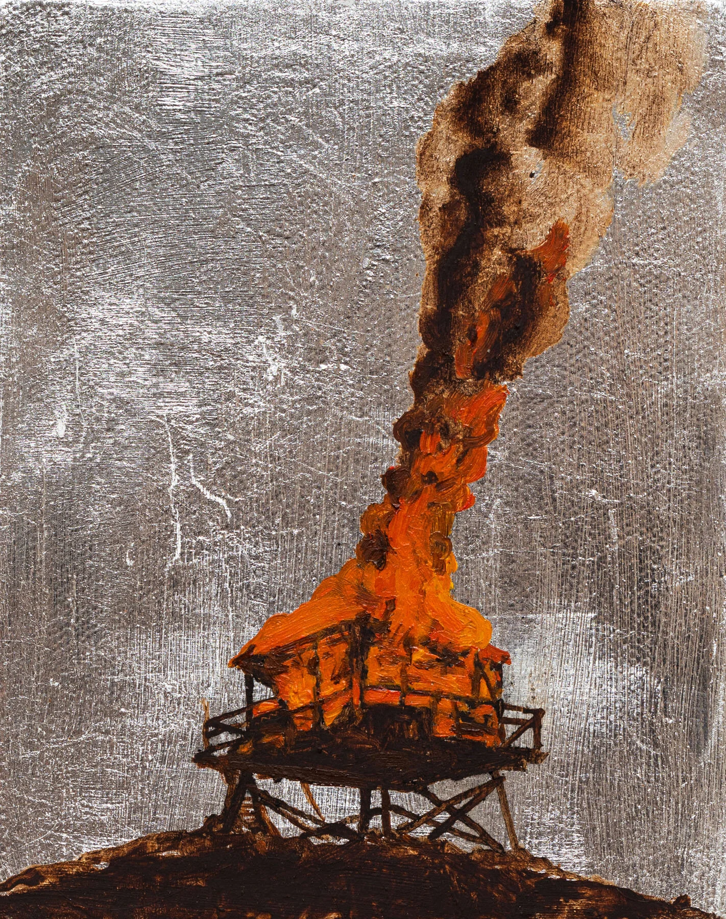 BURNING LOOKOUT 2, leaf, oil on canvas, 5 x 4"