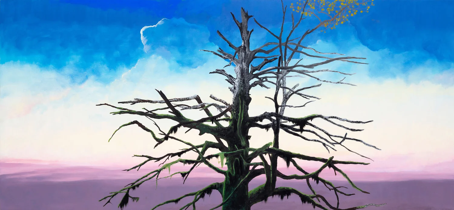 LIFE GOES ON (YGGRASIL), oil on panel, 22 x 48"