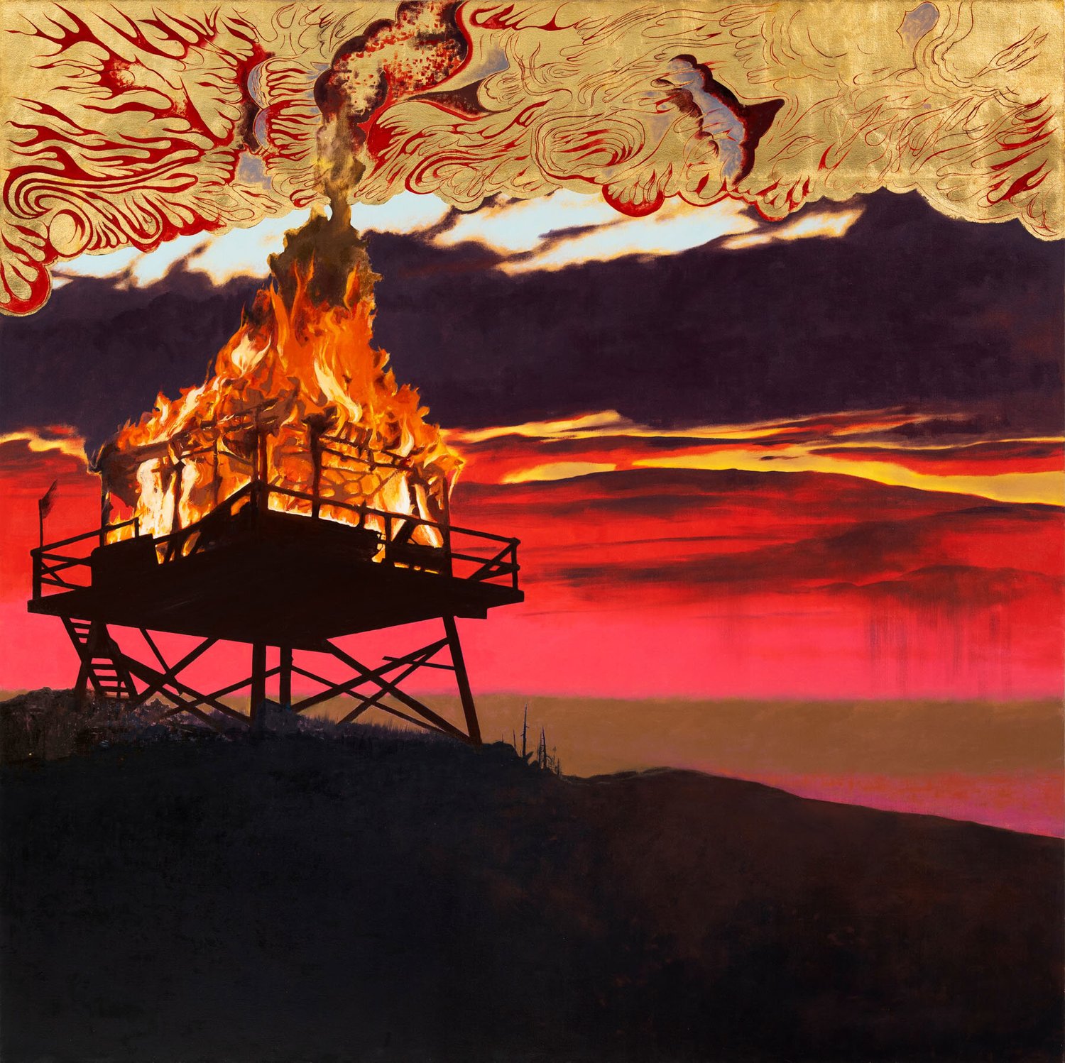 THE BASE WILL NOT HOLD, oil, gold leaf on canvas 68 x 68"
