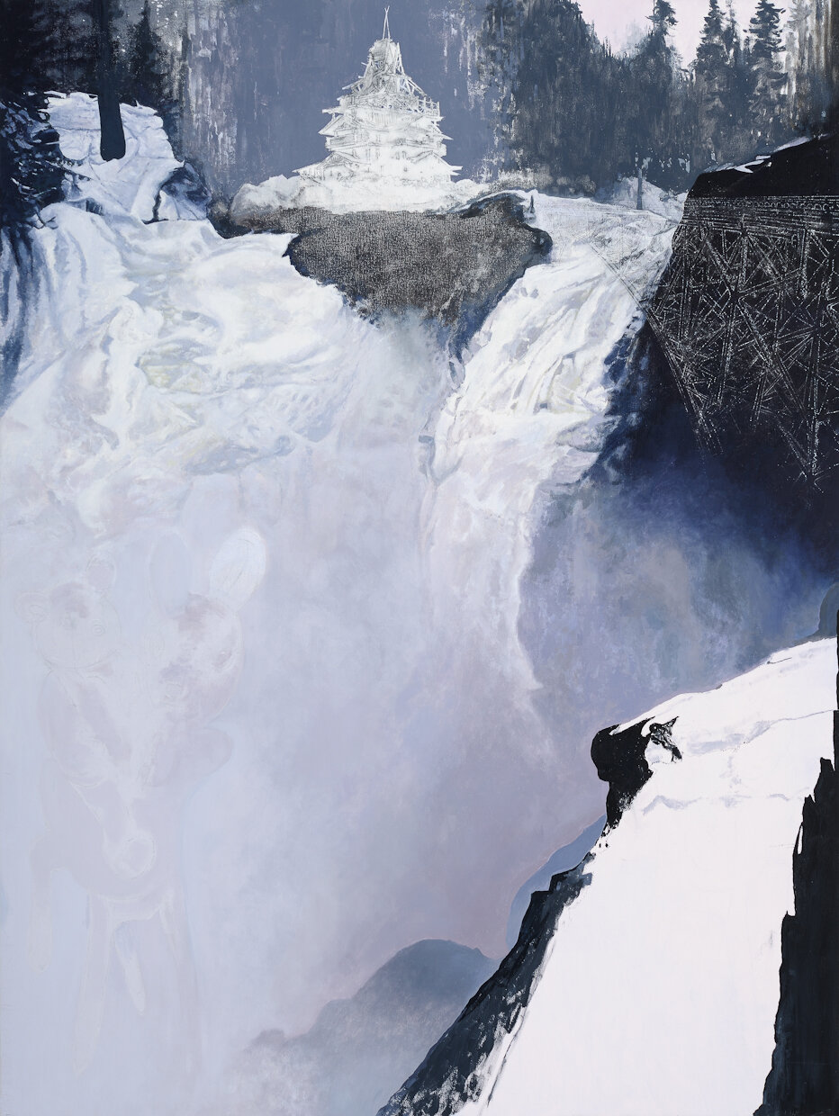 FROZEN FALLS, oil and charcoal on canvas, 48 x 36"