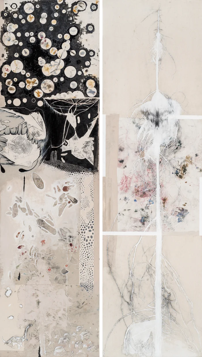 NATURAL HISTORY, 2 sided, oil on board, 71 x 20"
