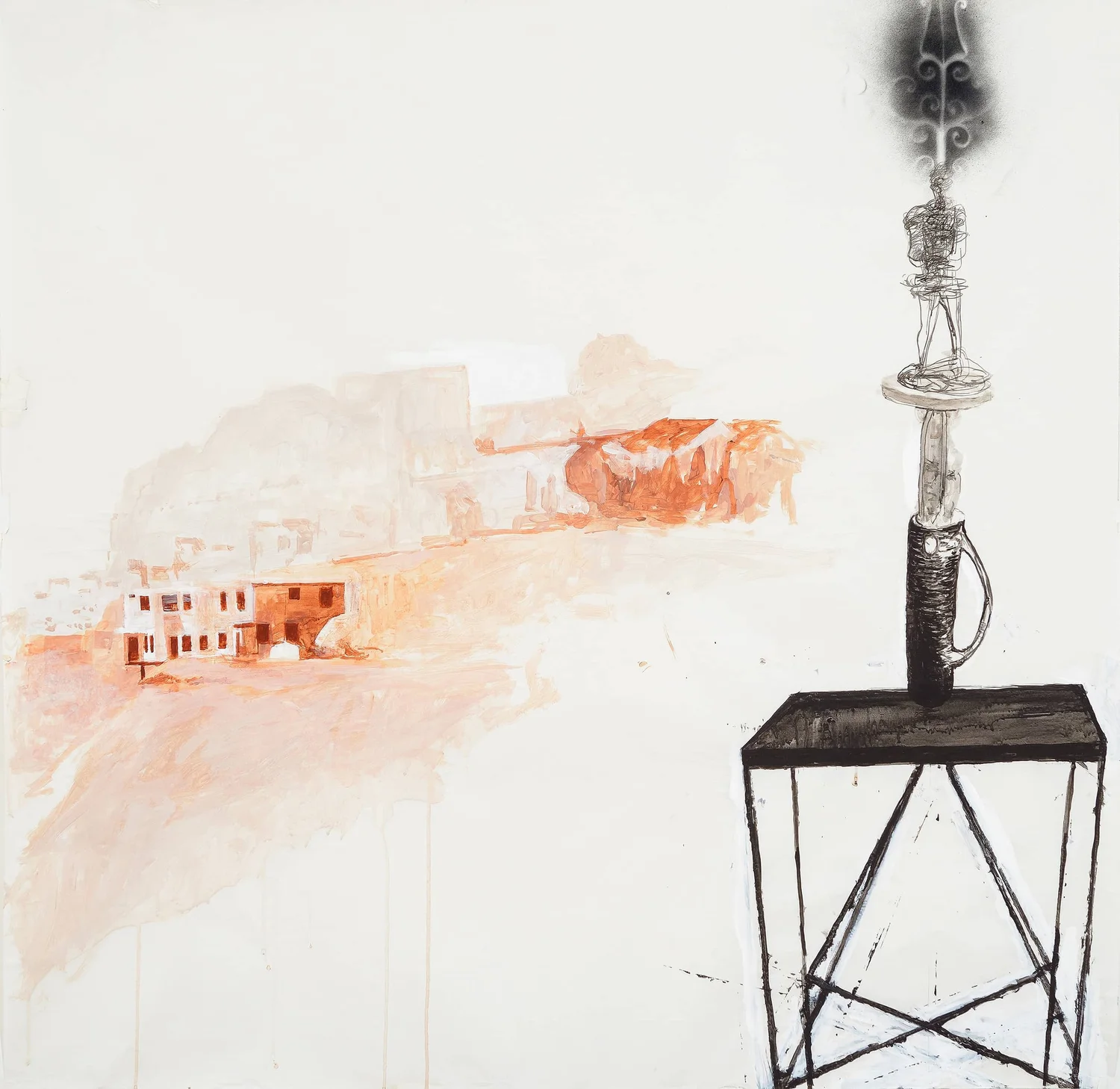 SETTLEMENT AND SCULPTURE, mixed on paper, 40 x 48"