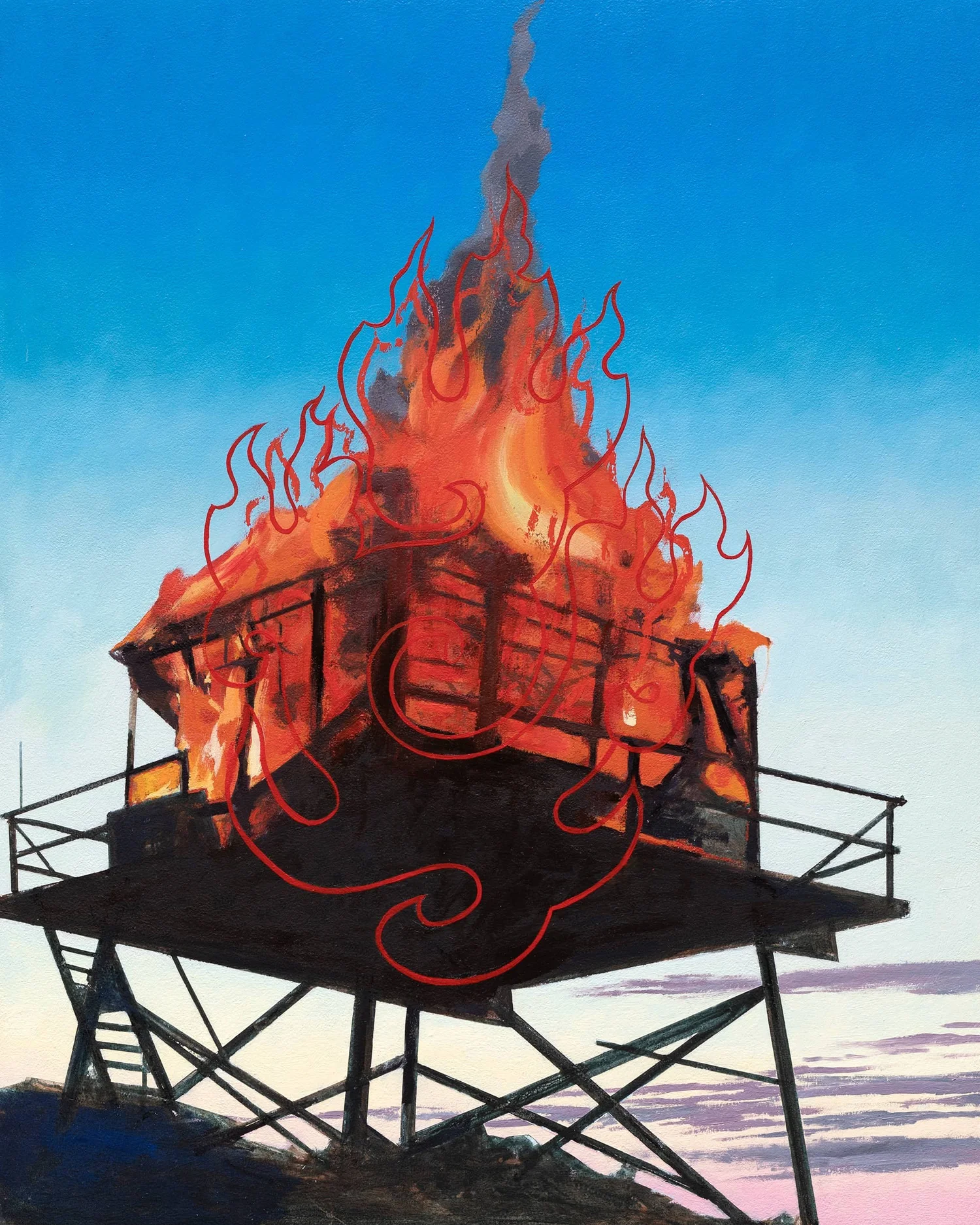 BURNING LOOKOUT, oil on canvas, 24 x 20"