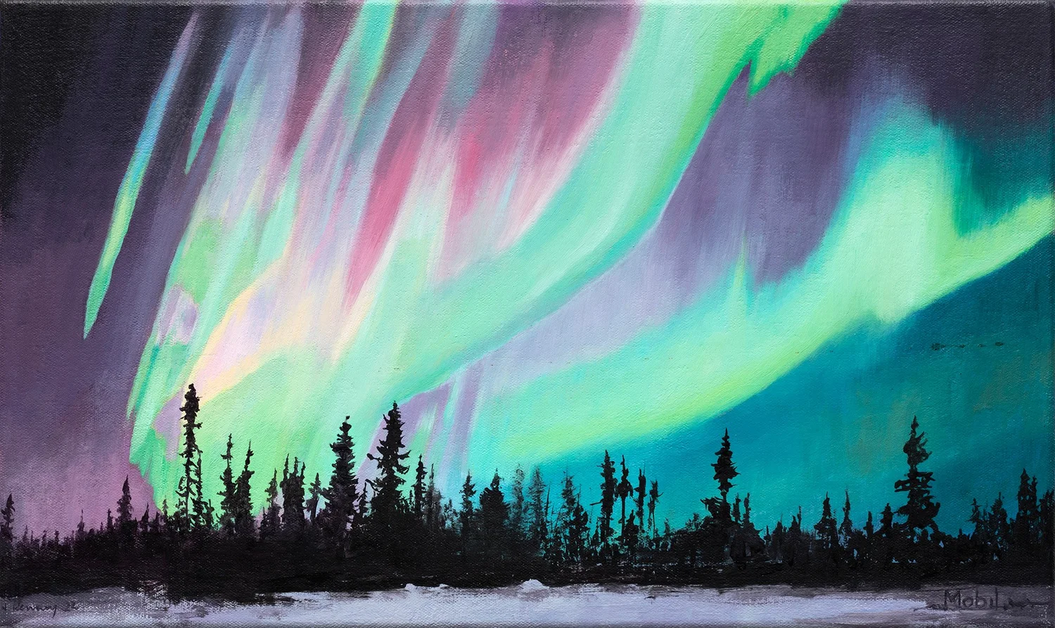 AURORA BOREALIS, oil on canvas, 12 x 20"