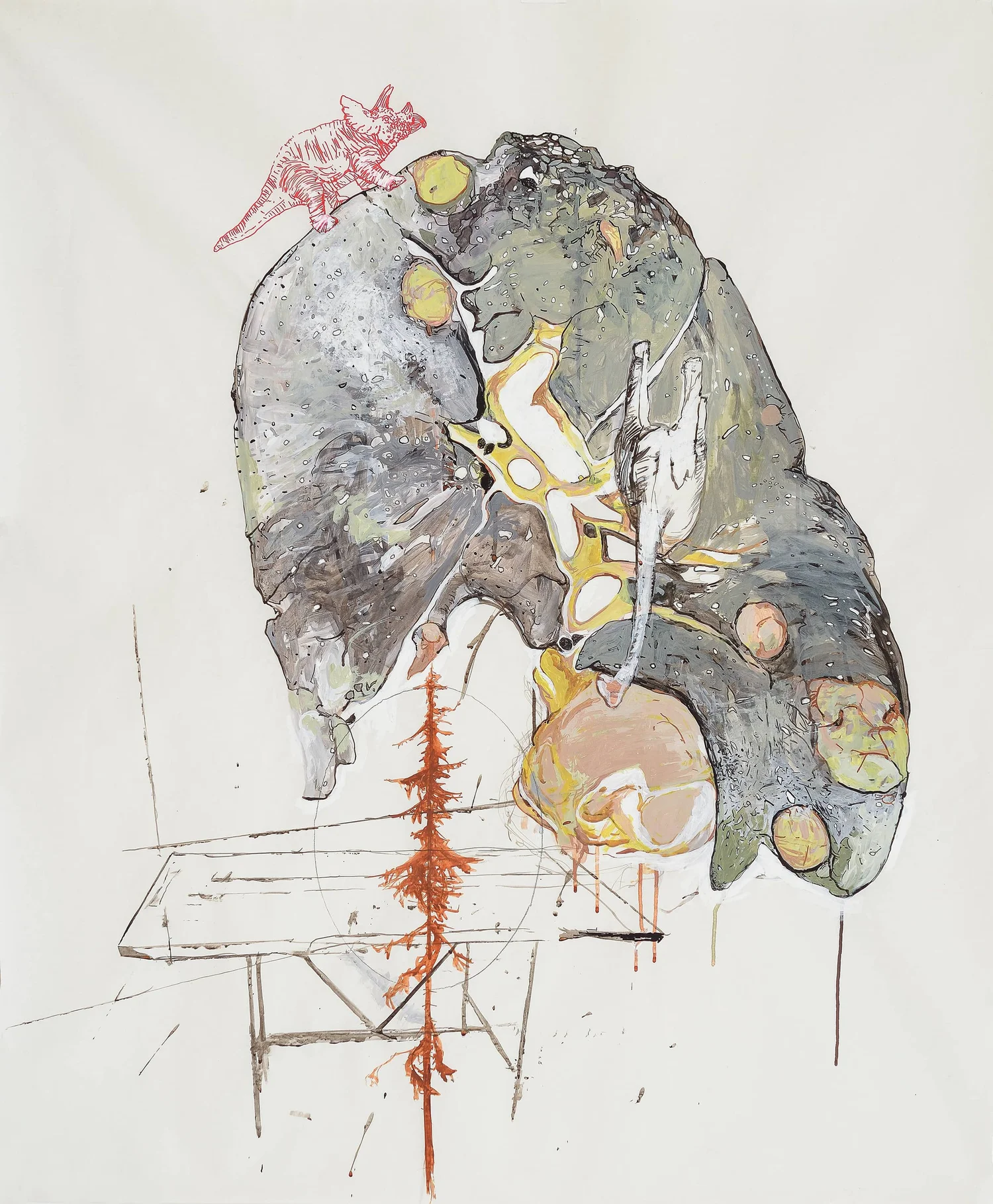 LUNG, mixed on paper, 48 x 48"