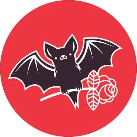 Austin DSA logo, featuring a cartoon bat carrying a rose in its claws.