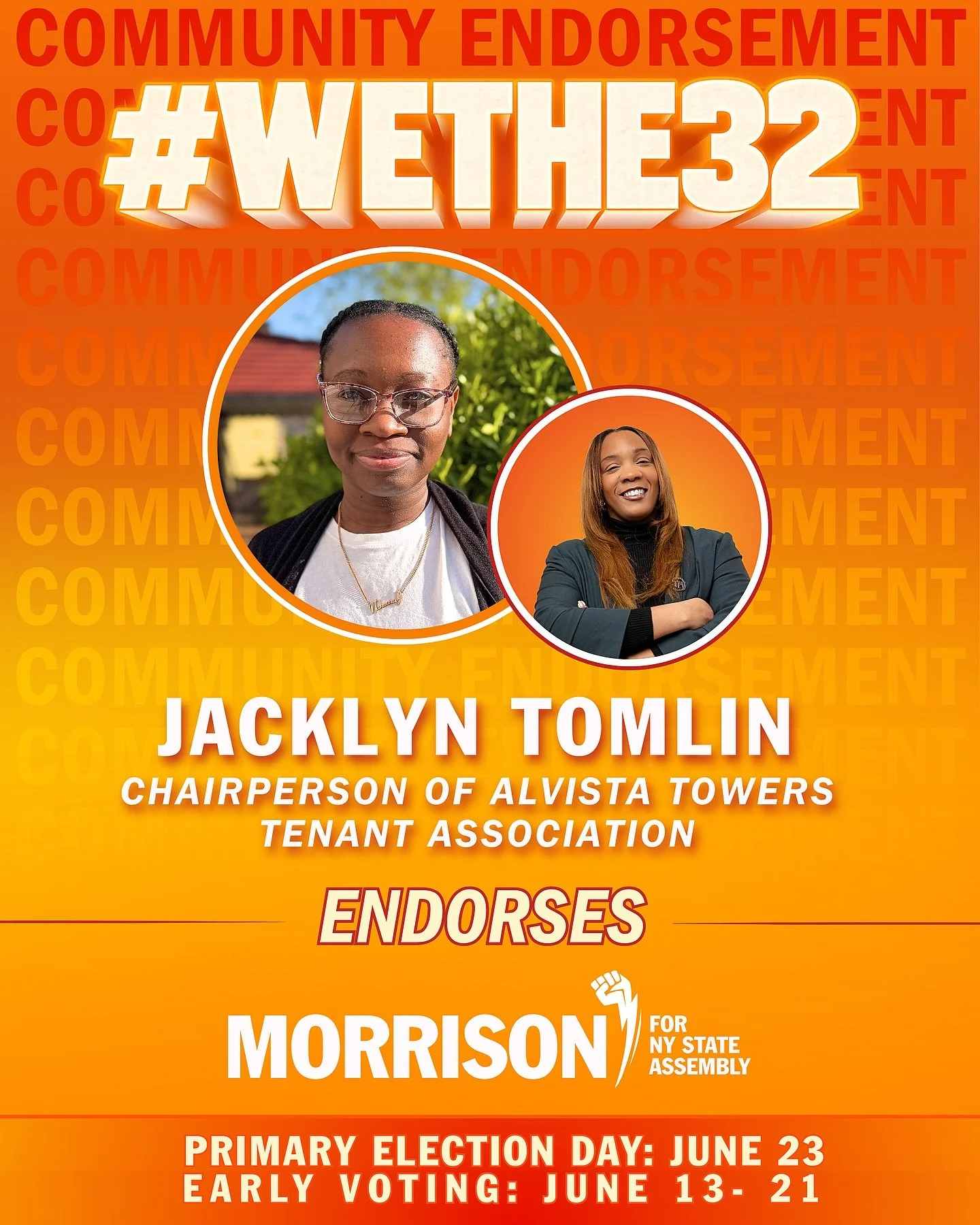 We&rsquo;re proud to share a powerful community endorsement from Jacklyn Tomlin, Chairperson of the Alvista Towers Tenant Association, whose leadership reflects what it truly means to show up for residents and fight for dignity where people live.

Ja
