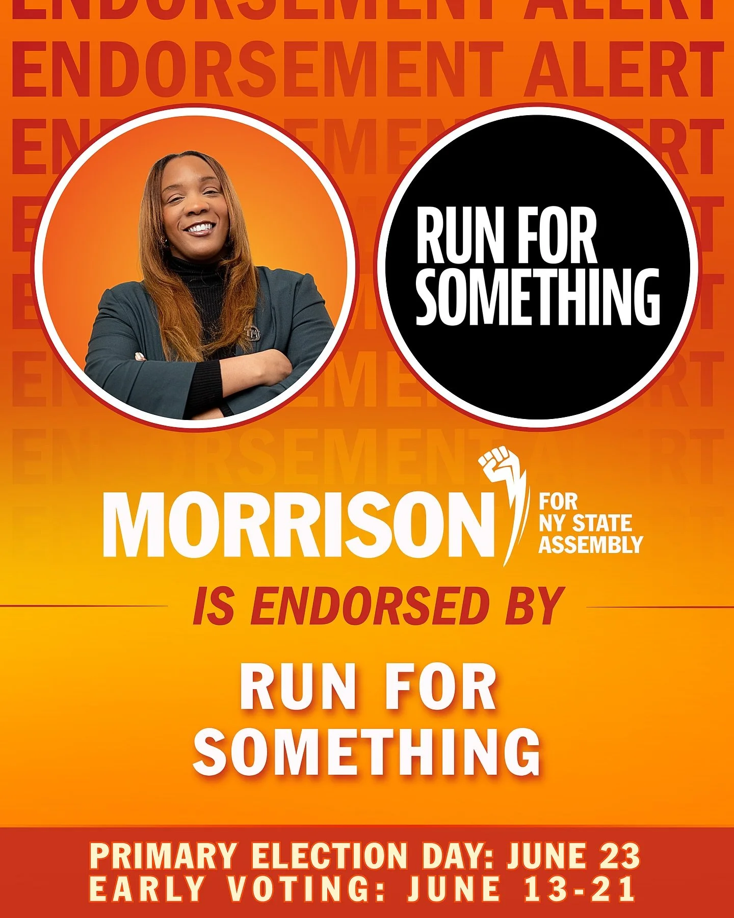 We&rsquo;re proud and honored to share that Run for Something has officially endorsed Tunisia Morrison for New York State Assembly in District 32, marking a powerful moment for the movement we are building from the block to the ballot.

As a national
