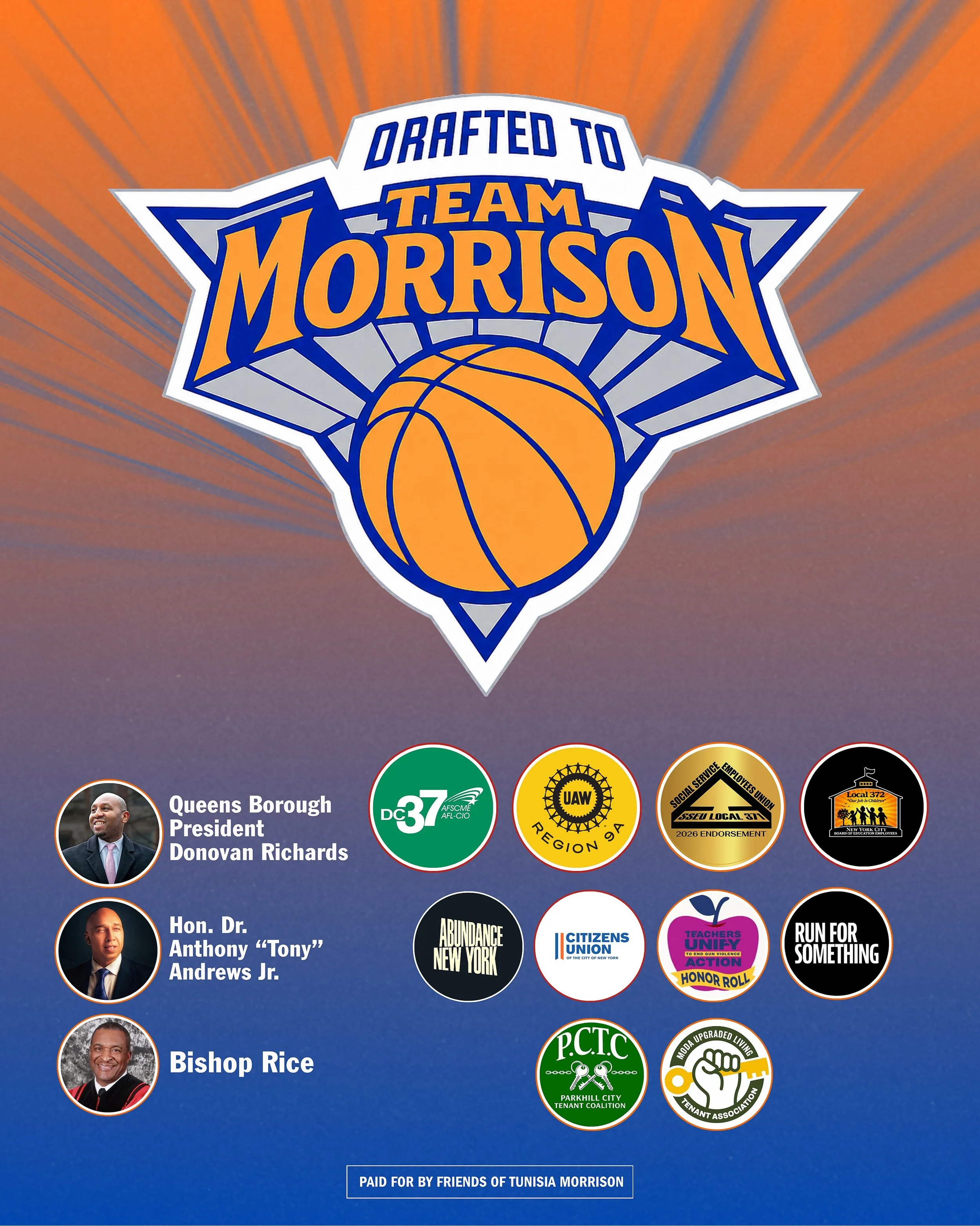 The Garden won&rsquo;t be the only thing packed on Monday. We couldn&rsquo;t fit all of Team Morrison&rsquo;s endorsements on this flyer.

From labor unions to community organizations to trusted local leaders, the endorsements keep coming. Southeast 