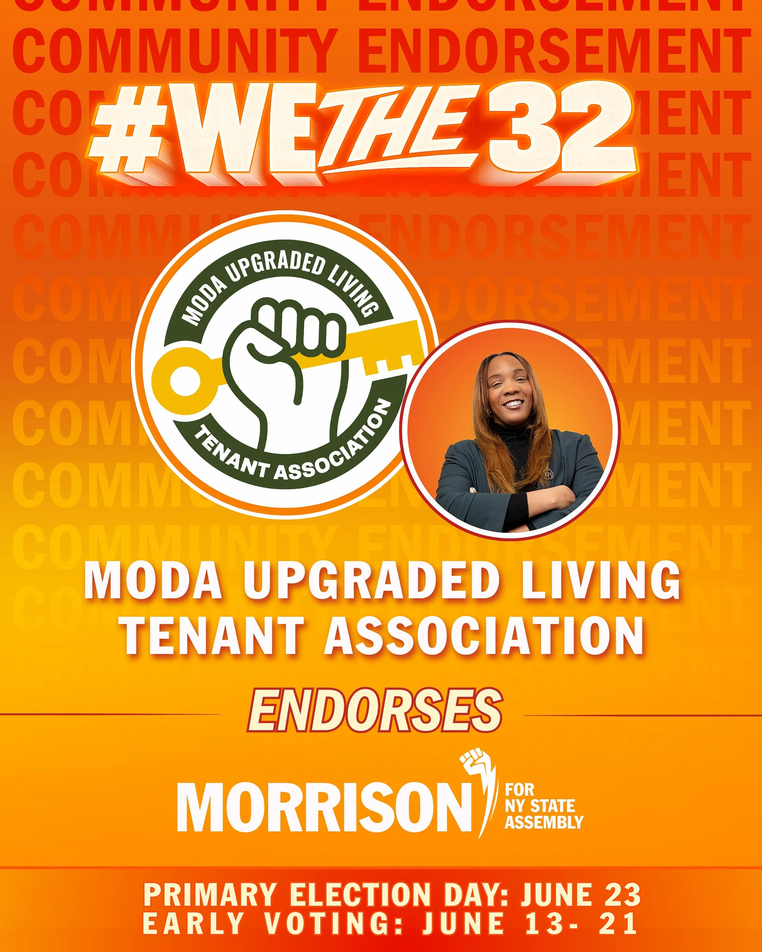 Another tenant association is joining Team Morrison. ☀️🏡

We are proud to announce the endorsement of the Moda Upgraded Living Tenant Association, adding to the growing coalition of tenant leaders, resident advocates, and community voices standing w