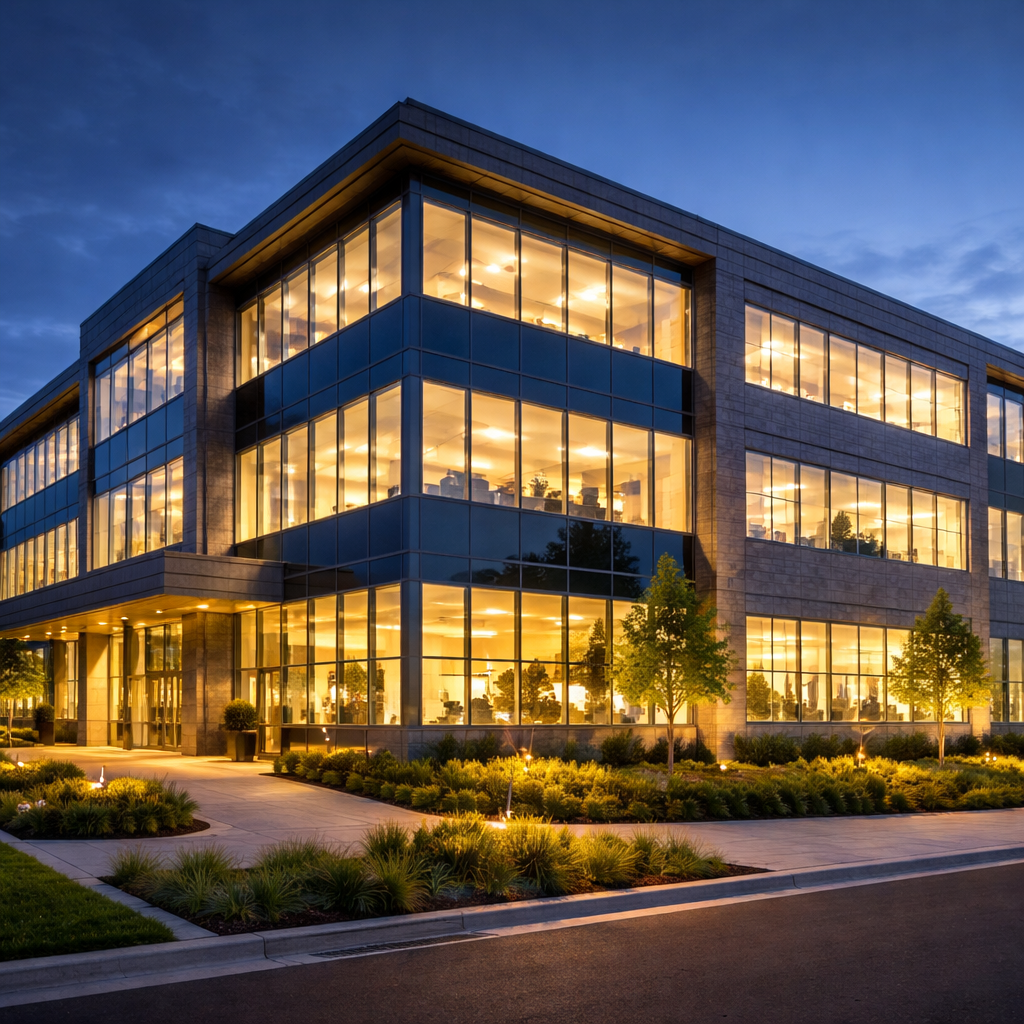 Commercial building electrical wiring and lighting setup