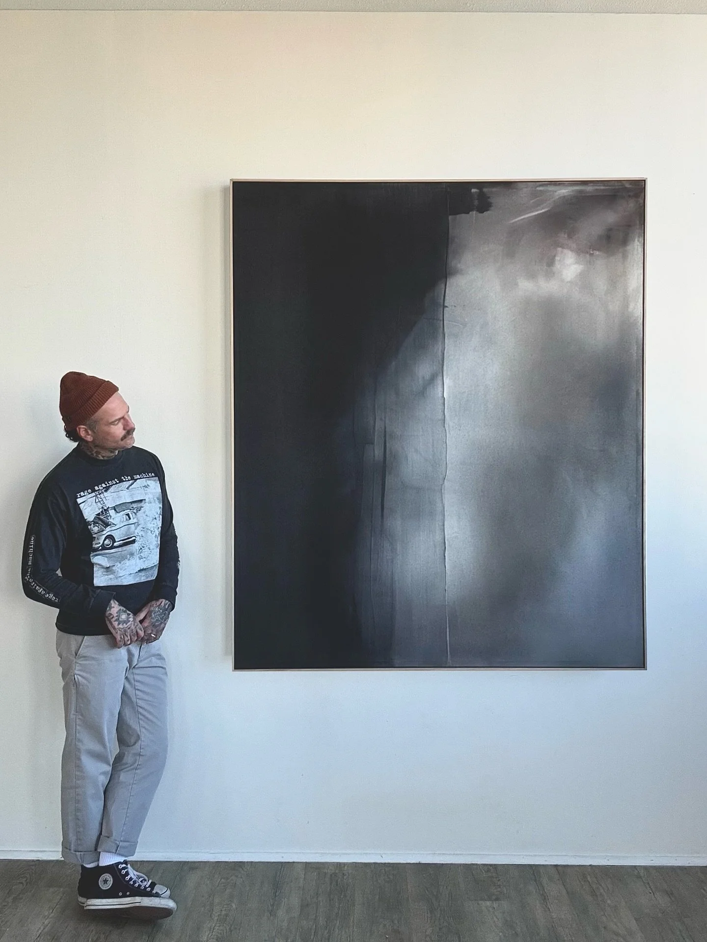 FOR SALE. 67&rdquo;x57&rdquo;x2.5&rdquo; acrylic on raw canvas. Raw white oak floating frame. DM for pricing. Local delivery and hanging service available. Thanks for all your kind words and support 🙂