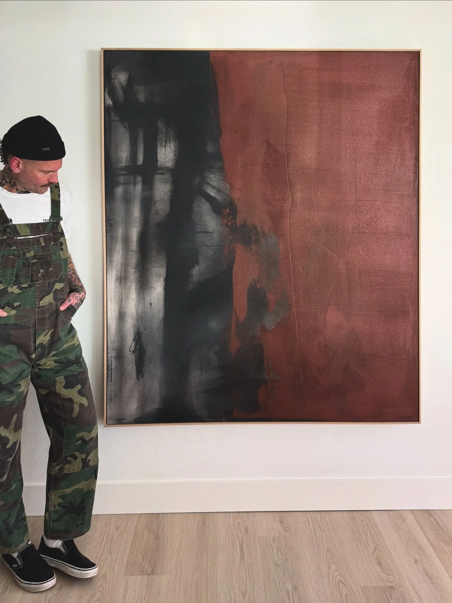 SOLD. 66&rdquo;x56&rdquo;x2.5&rdquo; acrylic on raw canvas. White oak floating frame.