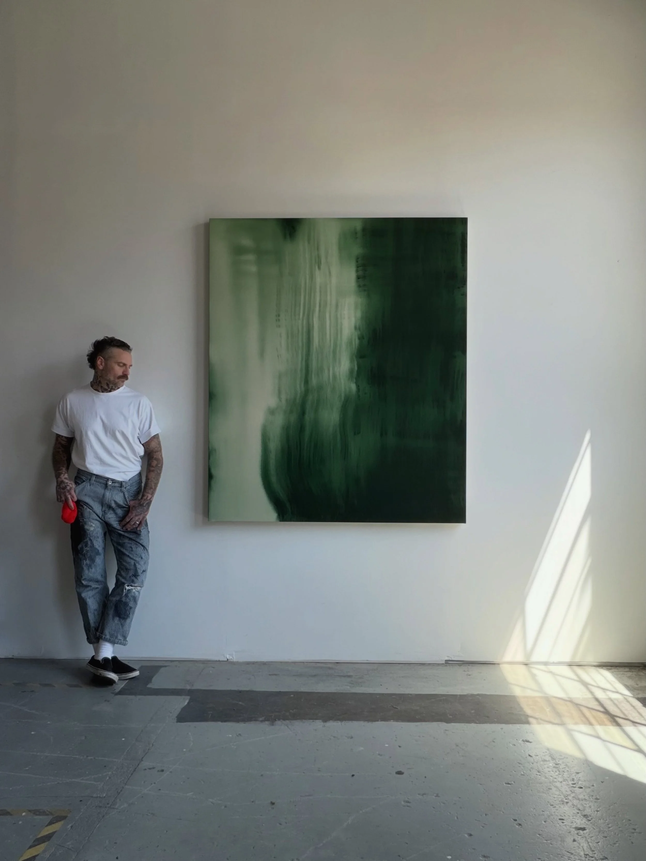 AVAILABLE. &ldquo;Verdant Ember&rdquo; 66&rdquo;x56&rdquo; acrylic and distilled water on raw canvas. Domestic and international shipping available. DM for availability/pricing details.