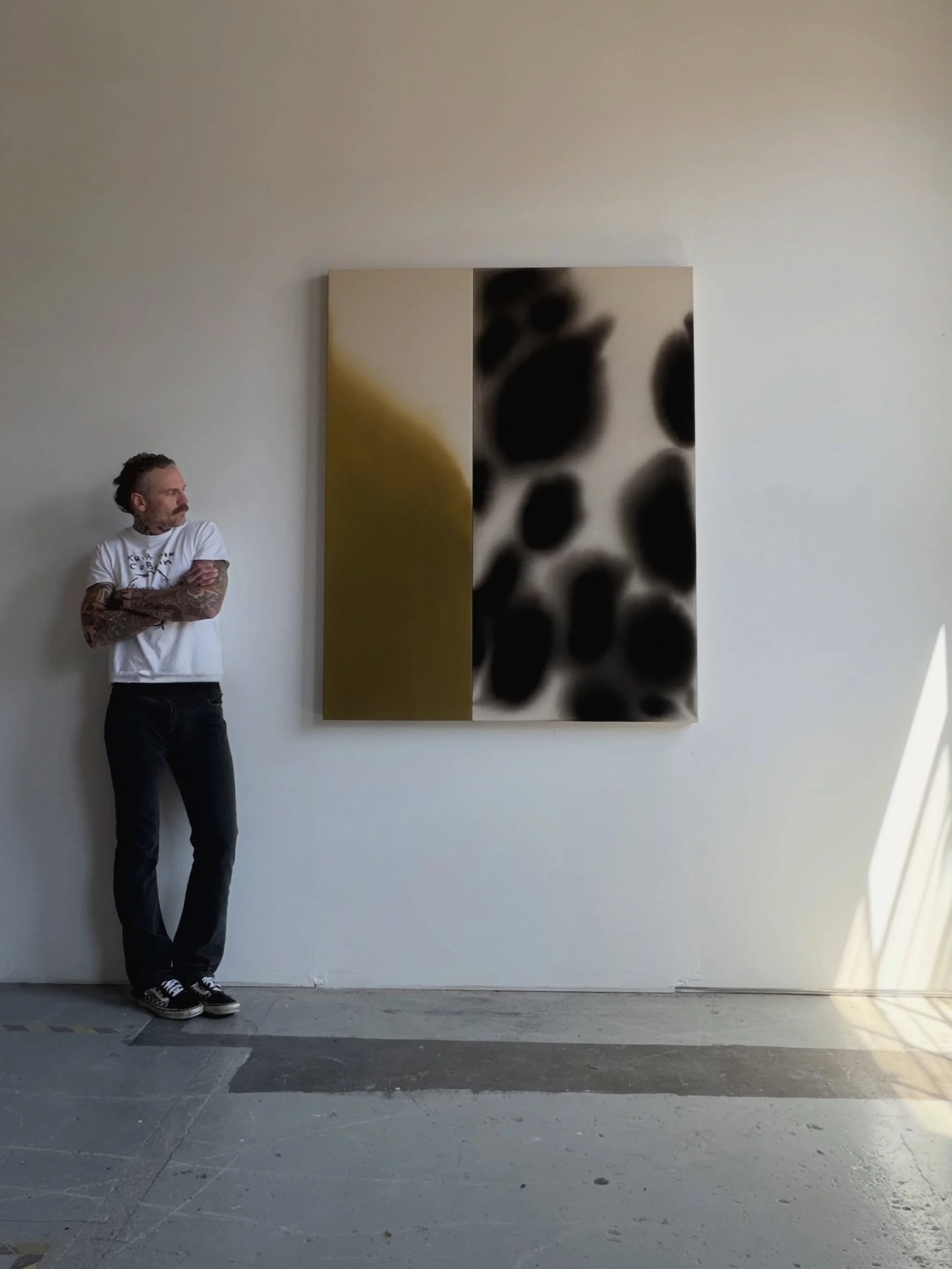 AVAILABLE. &ldquo;Echo &amp; Obsession&rdquo; 61&rdquo;x50&rdquo; diptych. Acrylic fluid, India ink and distilled water on raw canvas. DM for availability and pricing details.