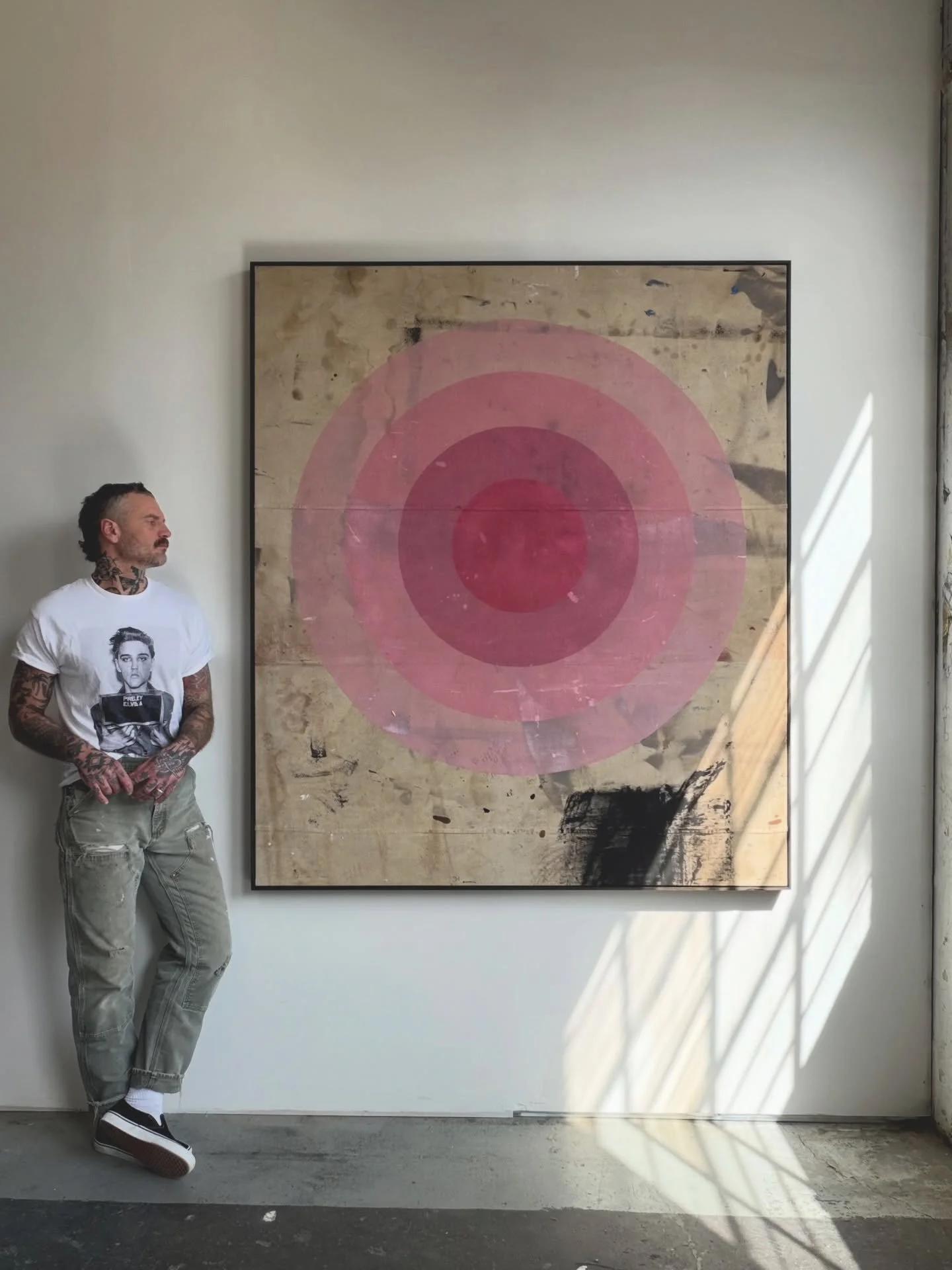 SOLD. 70&rdquo;x60&rdquo;x2.5&rdquo; acrylic on salvaged canvas. Ebonized white oak floating frame. DM for purchase inquiries and pricing details. Local delivery and hanging service available.