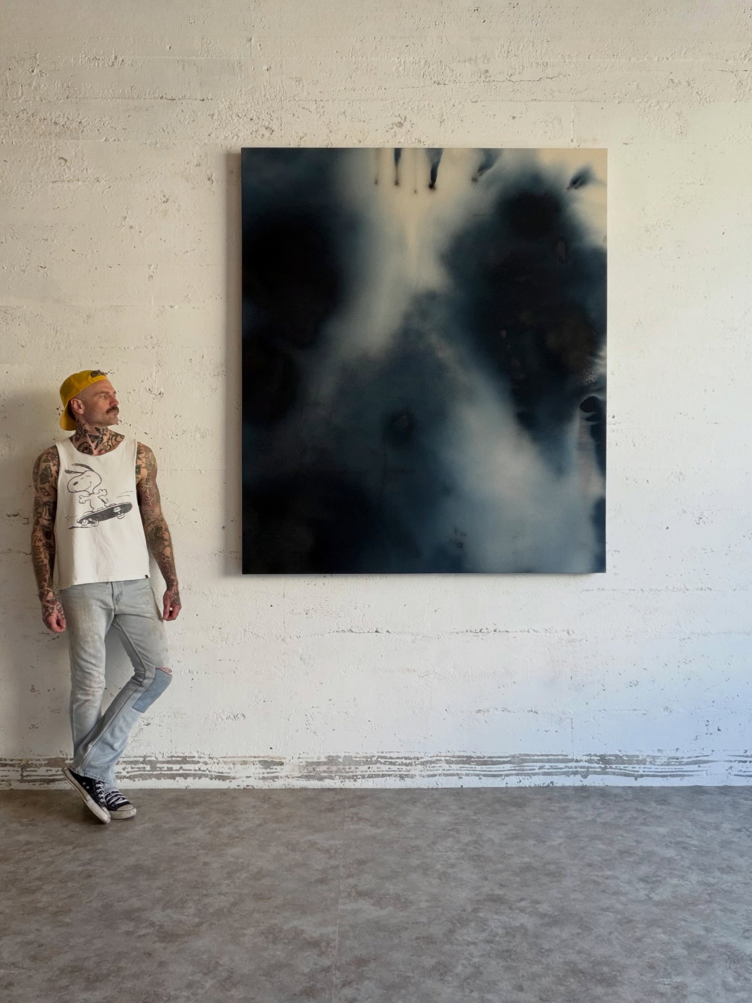 SOLD COMMISSION. &ldquo;WHISPERS OF A STORM&rdquo; 2026, 72&rdquo;x62&rdquo;

Liquid acrylic and distilled water on raw canvas.

A brewing darkness collides with soft, ethereal light in Whispers of a Storm. This piece captures the quiet, turbulent mo