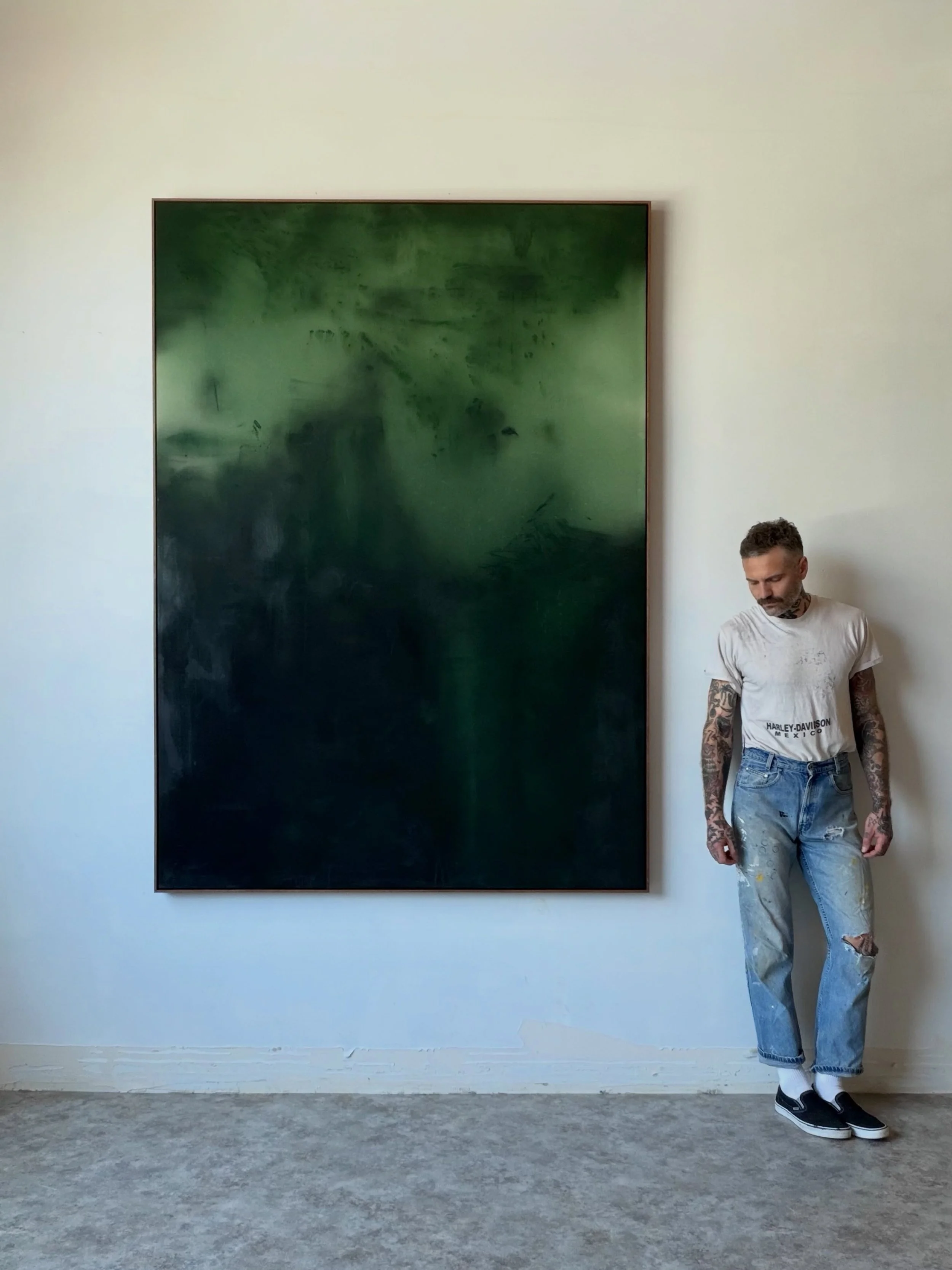SOLD COMMISSION. &ldquo;THROUGH THE THICK OF IT&rdquo; 2026, 84&rdquo;x60&rdquo;

Acrylic, distilled water, and aerosol on raw canvas.

Sometimes the journey of life requires digging deep into the heaviest of seasons, finding the strength to take the