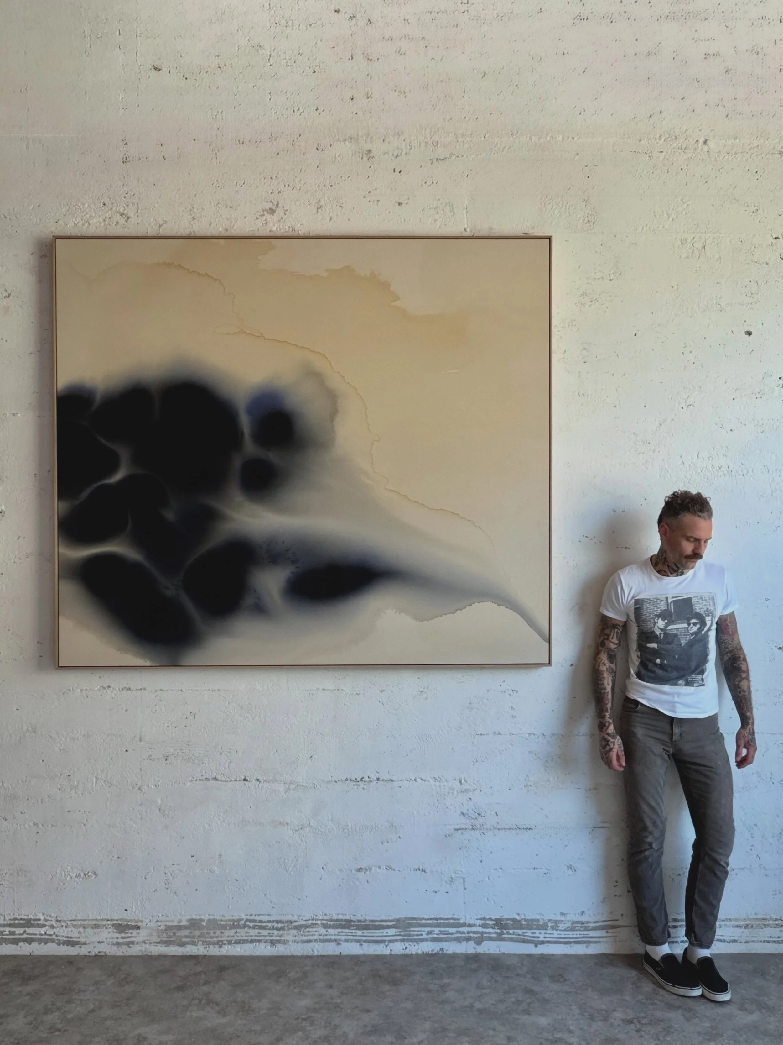 SOLD COMMISSION. &ldquo;THE INWARD FALL&rdquo; 2026, 65&rdquo; X 75&rdquo;

Tea, fluid acrylic, and distilled water on raw canvas.

Drawing the viewer directly into the unknown depths of consciousness, existence, and the unknown, this piece commands 