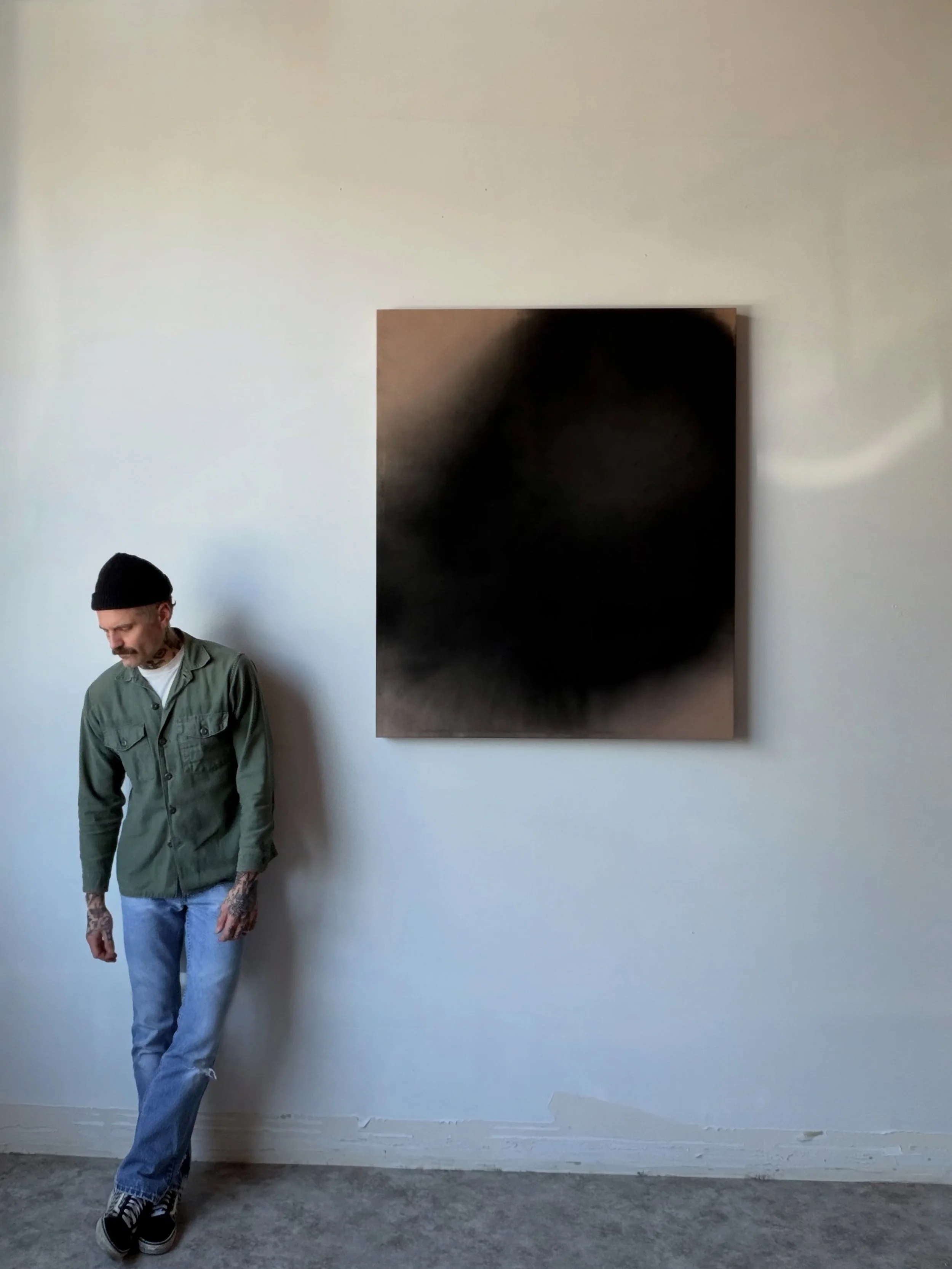 AVAILABLE. &ldquo;THE BREACH&rdquo; 2026, 48&rdquo; x 40&rdquo;

Black tea, india ink and distilled water on raw canvas.

&ldquo;The Breach&rdquo; explores the quiet momentum of deep pigment expanding across raw canvas, balancing raw physical tension